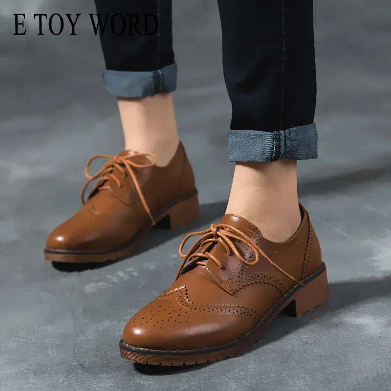 Фото E TOY/женские туфли-оксфорды с круглым носком модная женская обувь сезон осень на