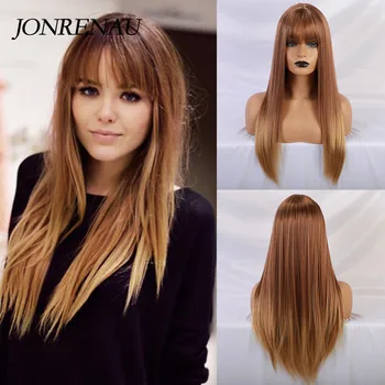 JONRENAU Long Straight Synthetic Wigs with Neat Bangs Ombre Brown to Blonde Wigs for Black Women/white Women 
JONRENAU Long Straight Synthetic Wigs with Neat Bangs Ombre Brown to Blonde Wigs for Black Women/white Women
