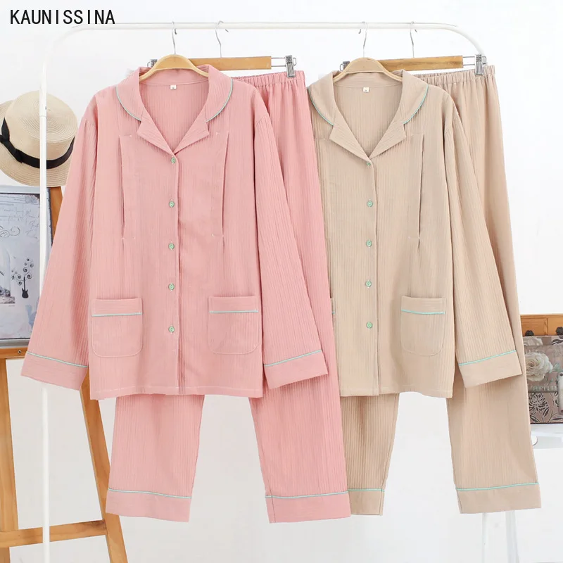 Women Sleepwear Pajamas Set Pure Color Turn-Down Collar Long Sleeve Maternity Nursing Pyjamas Autumn Spring Lingerie Pajama
Women Sleepwear Pajamas Set Pure Color Turn-Down Collar Long Sleeve Maternity Nursing Pyjamas Autumn Spring Lingerie Pajama