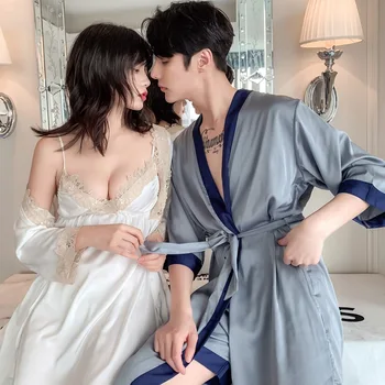 Women Two-piece Sexy Lace pajamas With Chest Pads And Straps Couple Pajamas Men's Wedding Honeymoon Robe 
Women Two-piece Sexy Lace pajamas With Chest Pads And Straps Couple Pajamas Men's Wedding Honeymoon Robe