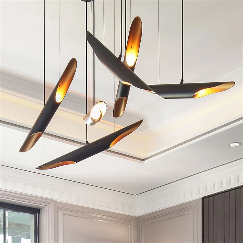 Nordic Long Tube Slant Aluminum Pendant Lights Modern Restaurant Bar Bedroom Clothing Store Hanging Lamps Double Head Lighting | Лампы и