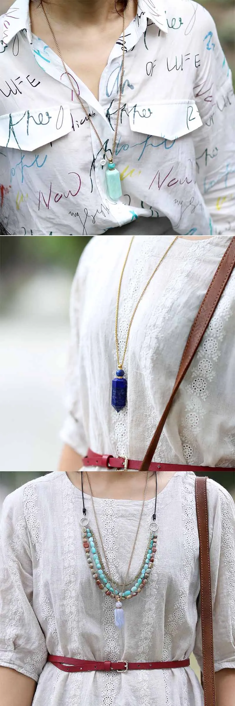 Natural gems stone Essential Oil Diffuser Perfume Bottle Pendant necklace stainless steel jewelry Dropshipping Natural gems stone Essential Oil Diffuser Perfume Bottle Pendant necklace stainless steel jewelry Dropshipping