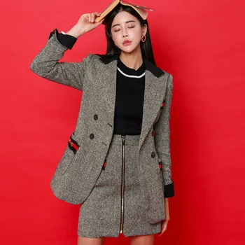 Winter 2020 Solid Grey Double Breasted Notched Blazer Coat Zipper Mini Bodycon Skirt Two Piece Women's Wool Blend Suit Dress
Winter 2020 Solid Grey Double Breasted Notched Blazer Coat Zipper Mini Bodycon Skirt Two Piece Women's Wool Blend Suit Dress