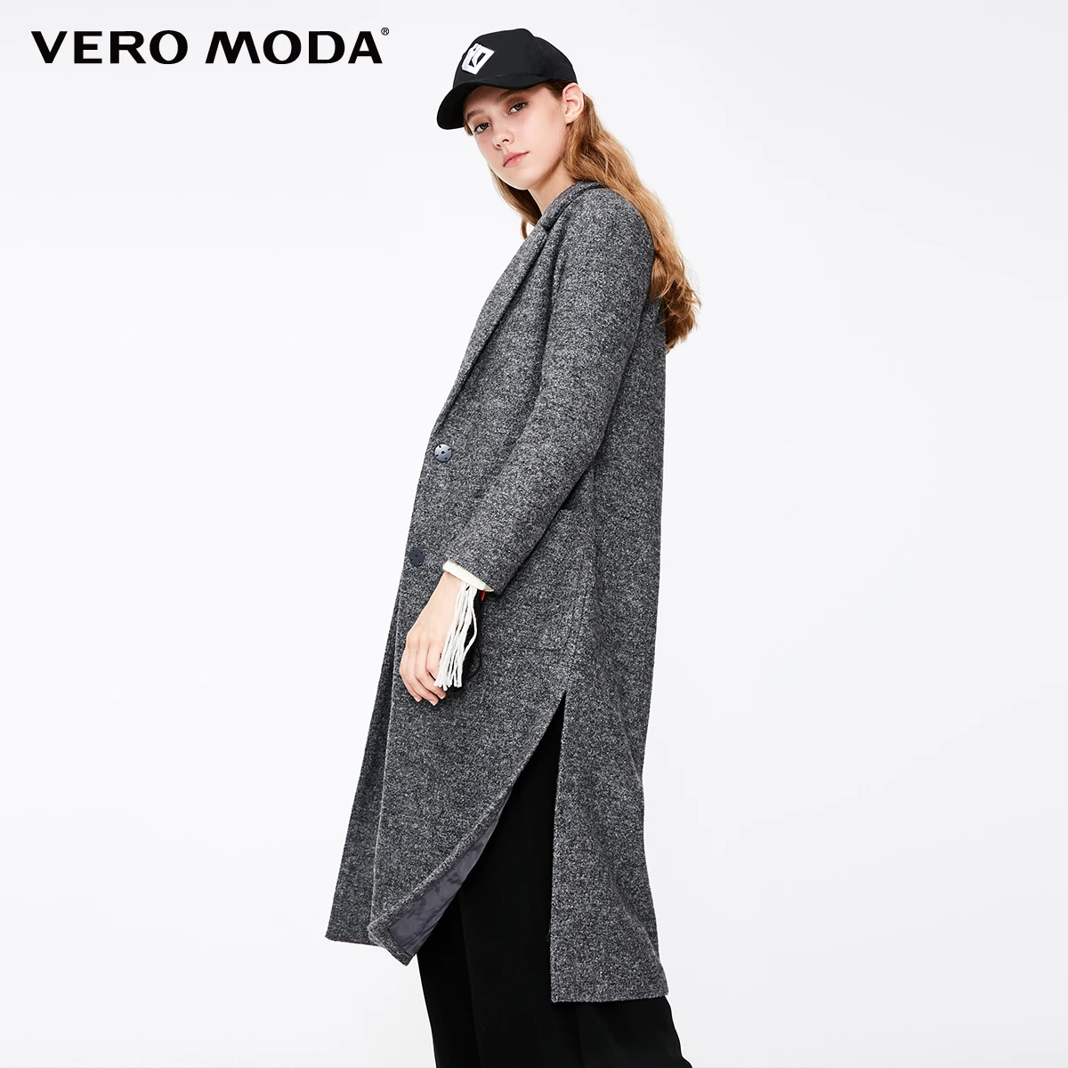 Женское винтажное шерстяное пальто Vero Moda прямое длинное с боковыми карманами