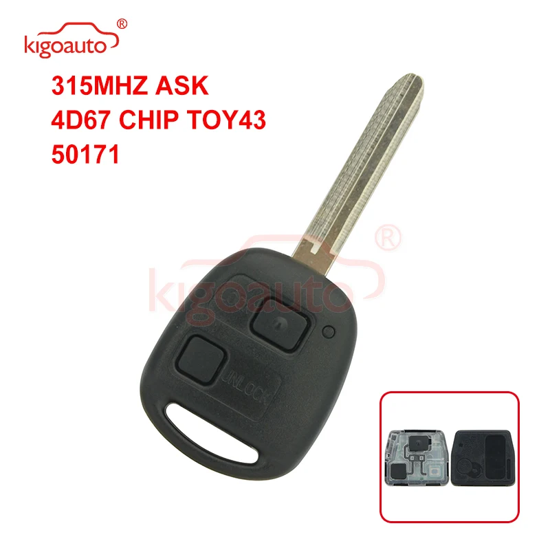 Kigoauto 50171 car key fob 315mhz 4D67 chip Remote key 2 button TOY43 blade for Toyota Land Cruiser FJ Cruiser 1998-2011
Kigoauto 50171 car key fob 315mhz 4D67 chip Remote key 2 button TOY43 blade for Toyota Land Cruiser FJ Cruiser 1998-2011