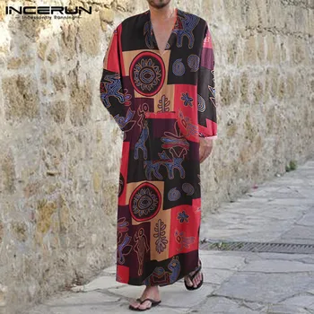 INCERUN Printing Men Muslim Arabic Kaftan Retro V Neck Long Sleeve Cotton Abaya Islamic Dubai Saudi Arabia Men Robes Jubba Thobe
INCERUN Printing Men Muslim Arabic Kaftan Retro V Neck Long Sleeve Cotton Abaya Islamic Dubai Saudi Arabia Men Robes Jubba Thobe