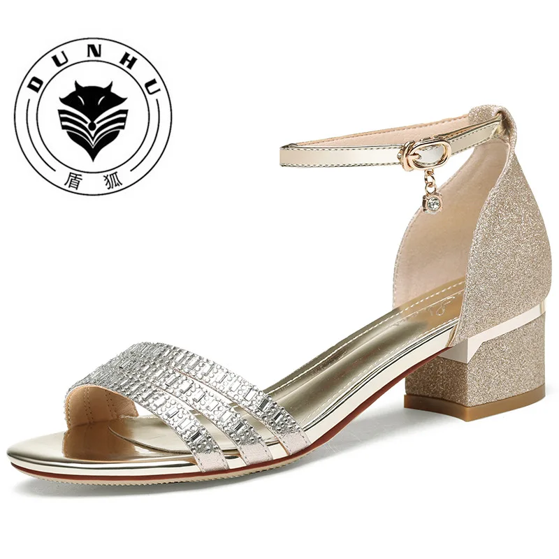 Dunhu Genuine Product 2019 Summer New Style Casual Sandals Open Toe Chunky Heel Buckle Waterproof High-Heel WOMEN'S Shoes 6191