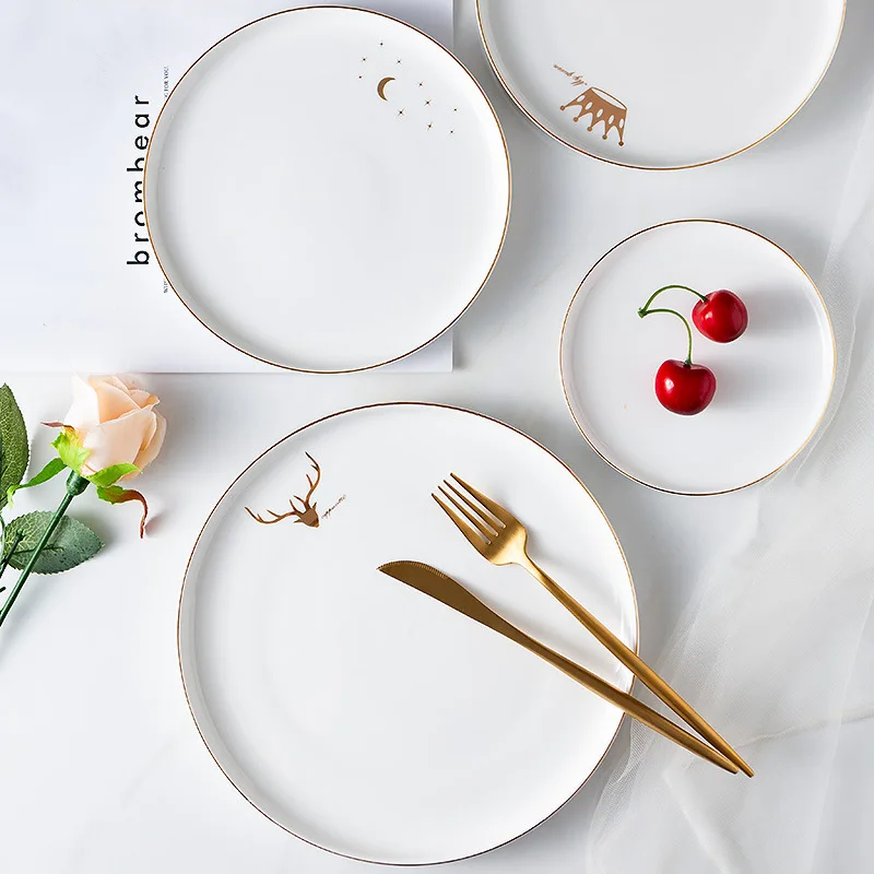 Nordic Western Food Plate Steak Plate Gold Side Tableware Ceramic Fruit Plate Home Small Luxury Light Luxury Dinner Plates
Nordic Western Food Plate Steak Plate Gold Side Tableware Ceramic Fruit Plate Home Small Luxury Light Luxury Dinner Plates