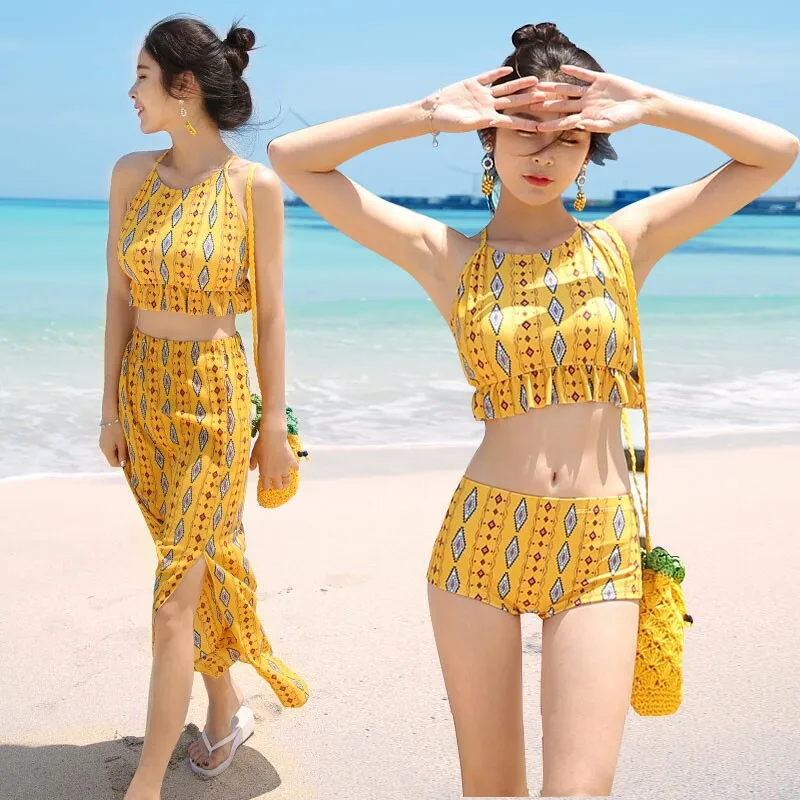Bathing Suit Women's Split Type-Exposed Back Long Skirts Beach High-waisted Belly Covering Halter Three-piece Set Two-piece Swim
Bathing Suit Women's Split Type-Exposed Back Long Skirts Beach High-waisted Belly Covering Halter Three-piece Set Two-piece Swim