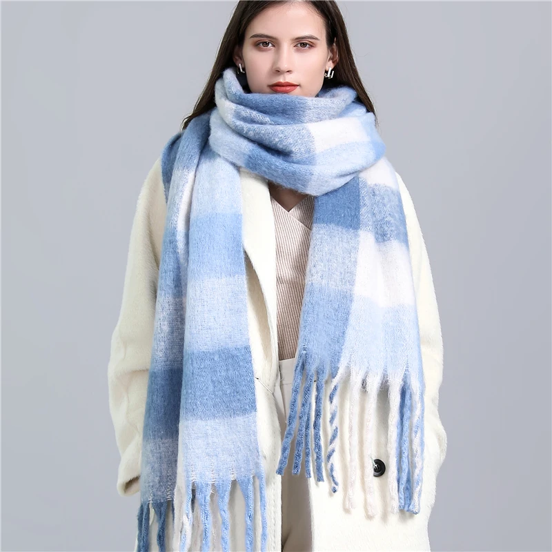 

2022 Winter Thick Warm Scarf Women Cashmere Shawl and Wraps Pashmina Neckerchief Bufanda Female Rainbow Hairy Tessel Echarpe New