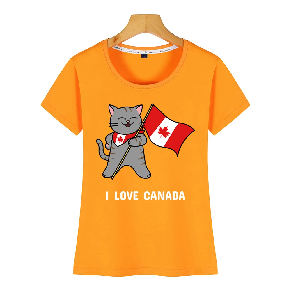 Женская хлопковая футболка с надписью i love canada cat|Футболки| |