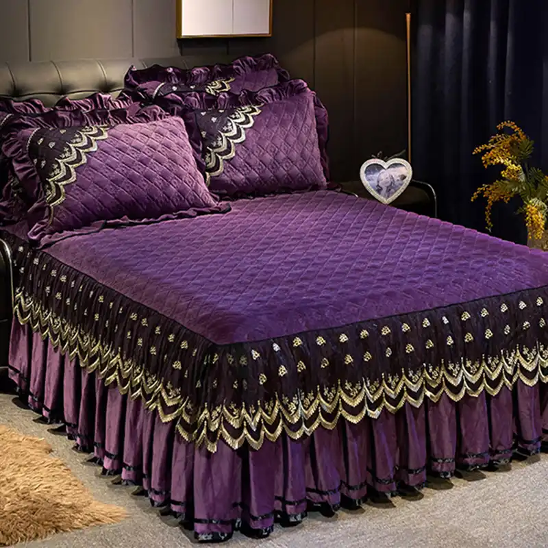 Luxury Quilted Lace Bed Cover 1 3pcs Crystal Velvet Bedspreads