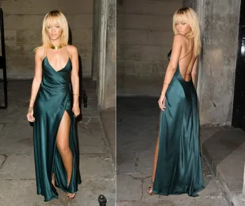 2018 Sexy Dark Green Rihanna V neck Spaghetti Straps Open Back Satin Slit Long Party prom Gown simple Bridesmaid Dresses
2018 Sexy Dark Green Rihanna V neck Spaghetti Straps Open Back Satin Slit Long Party prom Gown simple Bridesmaid Dresses