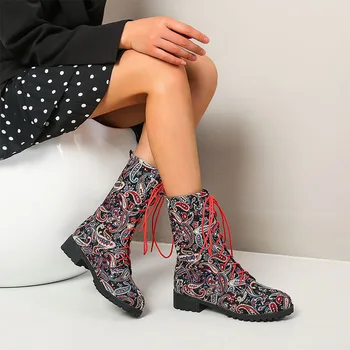 Women Mid-Calf Boots Autumn Lace Up Shoes Colored Feathers Leather Platform Fashion Footwear For Women New Comfortable Plus Size
Women Mid-Calf Boots Autumn Lace Up Shoes Colored Feathers Leather Platform Fashion Footwear For Women New Comfortable Plus Size
