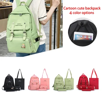 Multi-functional Canvas Backpack Female Schoolbag Solid Color Primary & Secondary School Students Bag 4 Pieces Big Capacity Bag 
Multi-functional Canvas Backpack Female Schoolbag Solid Color Primary & Secondary School Students Bag 4 Pieces Big Capacity Bag