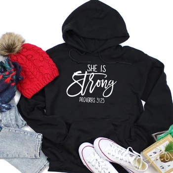 

She Is Strong Proverbs 31:25 Christian Sweatshirt Women Hoodies Bible Verse Tops Pullover Religion Womens Clothing Dropshipping