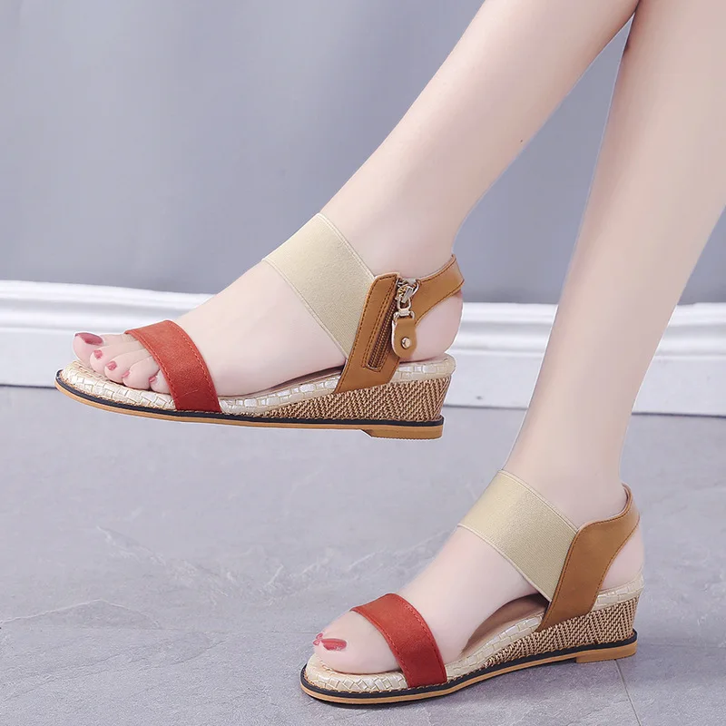 

2021 Summer Women Sandals Rome Casual Plus Size Wedges Shoes Women's Footwear Peep toe Med Heel Platform Sandals Female Shoes