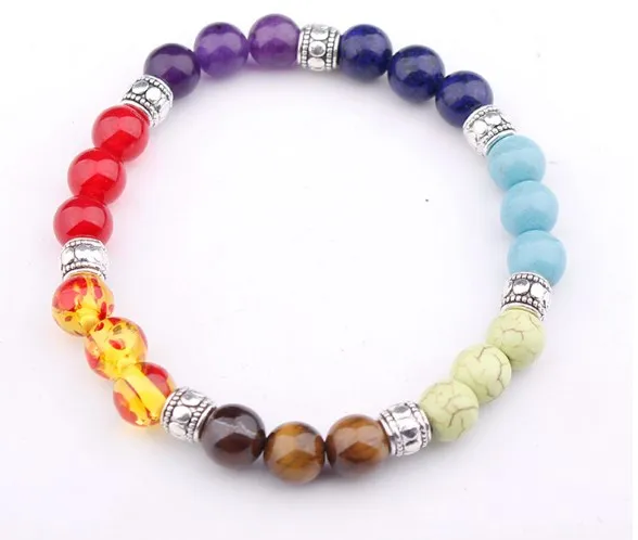 8mm Punk multicolor Agate Chakra Healing Reiki Buddha Yoga Bracelet elastic adjustable Volcanic Stone Bangles ccb3e | Украшения и