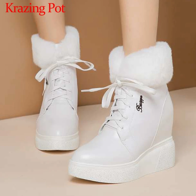 Krazing Pot sweet cute plush snow boots genuine leather thick bottom height lncreasing super warm lace up women ankle boots L36
Krazing Pot sweet cute plush snow boots genuine leather thick bottom height lncreasing super warm lace up women ankle boots L36