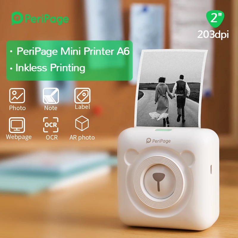 PeriPage Portable Thermal Inkless Bluetooth Mini Printer 203dpi White Label Photo Invoice Mini Wireless Printer A6
PeriPage Portable Thermal Inkless Bluetooth Mini Printer 203dpi White Label Photo Invoice Mini Wireless Printer A6