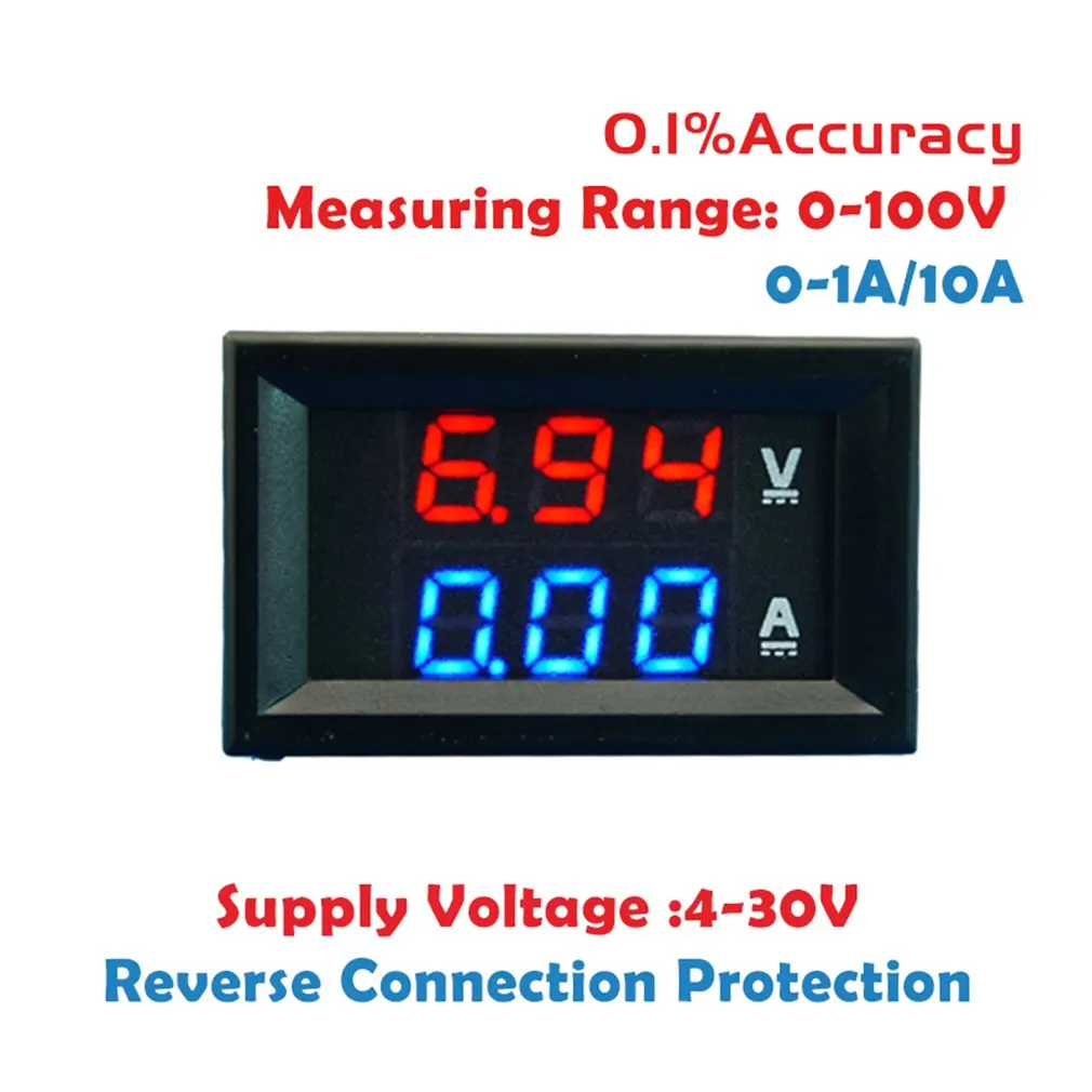 Mini Digital Voltmeter Ammeter DC 100V 10A Panel Amp Volt Voltage Current Meter Tester Detector 0.56" Dual LED Display Auto Car
Mini Digital Voltmeter Ammeter DC 100V 10A Panel Amp Volt Voltage Current Meter Tester Detector 0.56" Dual LED Display Auto Car