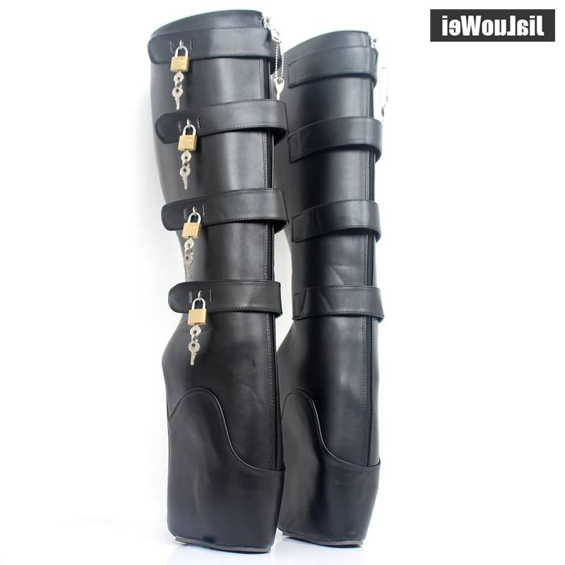 Fetish Ballet Boots Women 18cm Super High Heel Sexy Wedge Hoof Heelless Platform Shoes Lockable Knee High Slave Boots
Fetish Ballet Boots Women 18cm Super High Heel Sexy Wedge Hoof Heelless Platform Shoes Lockable Knee High Slave Boots