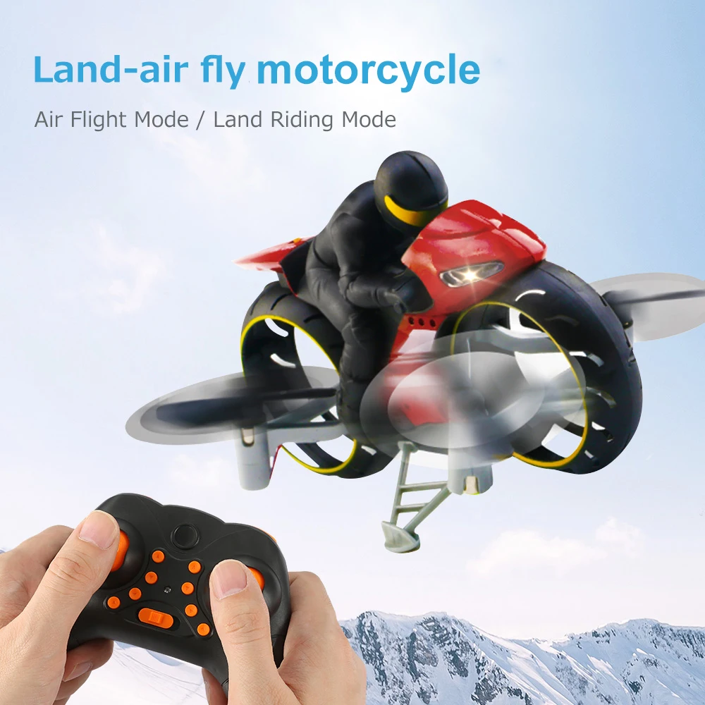 2.4G 2 In 1 Land Air Fly Motorcycle Headless Mode Remote Control Four-axis Drone Racing Stunt Motorcycle Toys For Children Gift
2.4G 2 In 1 Land Air Fly Motorcycle Headless Mode Remote Control Four-axis Drone Racing Stunt Motorcycle Toys For Children Gift