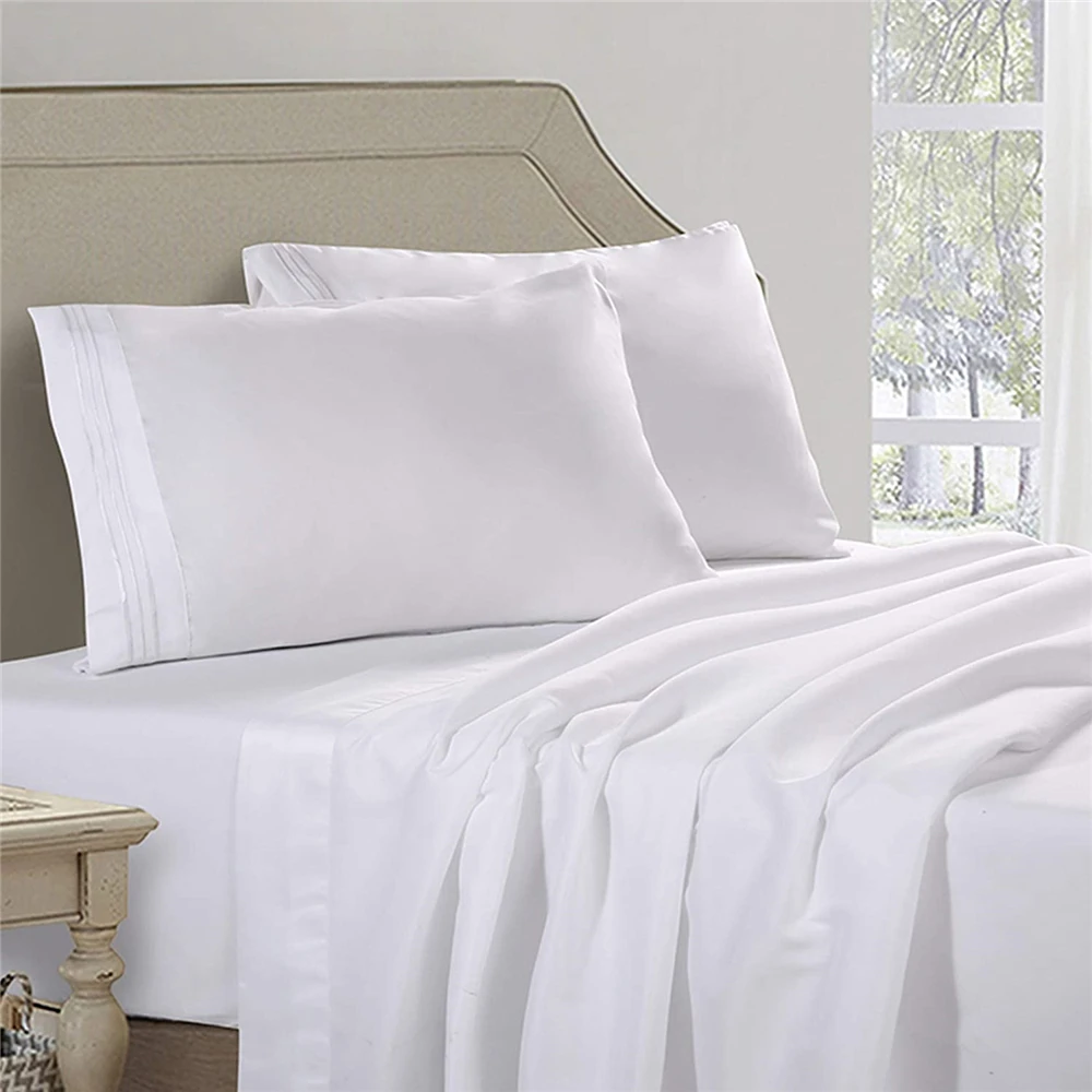 ESKIMO 4 Pcs Bed Sheet Set Soft Microfiber Fitted Sheet with Elastic Band Breathable Fade Resistant with Pillowcase Bedding Set ESKIMO 4 Pcs Bed Sheet Set Soft Microfiber Fitted Sheet with Elastic Band Breathable Fade Resistant with Pillowcase Bedding Set
