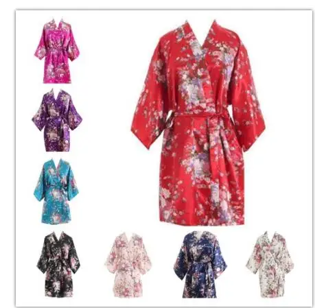 

Silk Bridesmaid Bride Robe Sexy Women Short Satin Wedding Kimono Robes Sleepwear Nightgown Dress Woman Bathrobe Floral robe