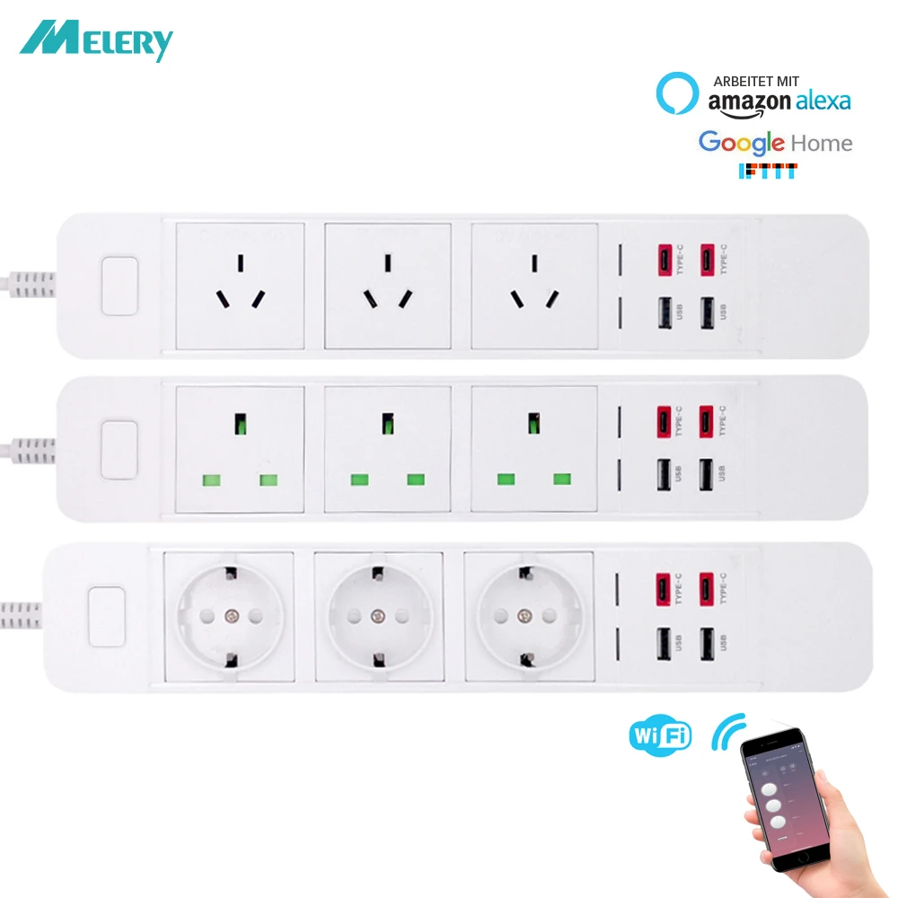 WiFi Smart Power Strip Surge Protection Outlet Extension Socket with USB Type-c Intelligent Plug Remote for Alexa Google Home
WiFi Smart Power Strip Surge Protection Outlet Extension Socket with USB Type-c Intelligent Plug Remote for Alexa Google Home