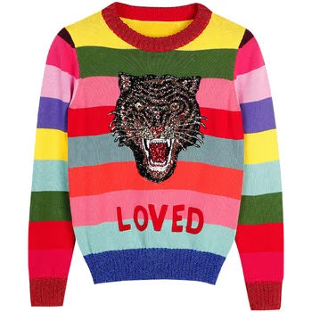 New Women Ladies Cute Autumn Winter Luxury embroidery Loved Sequin leopard Striped Casual Sweaters Pullover High quality #N116 
New Women Ladies Cute Autumn Winter Luxury embroidery Loved Sequin leopard Striped Casual Sweaters Pullover High quality #N116