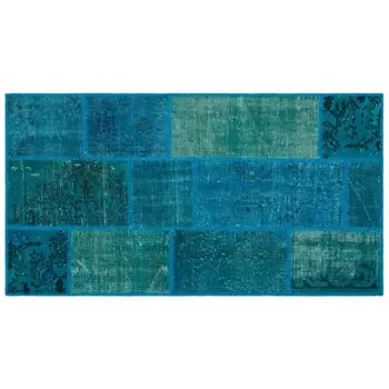 Handmade Turquoise Vintage Overdyed Patchwork Area Rug 080x150 Cm-2'7''X4'11'' 
Handmade Turquoise Vintage Overdyed Patchwork Area Rug 080x150 Cm-2'7''X4'11''