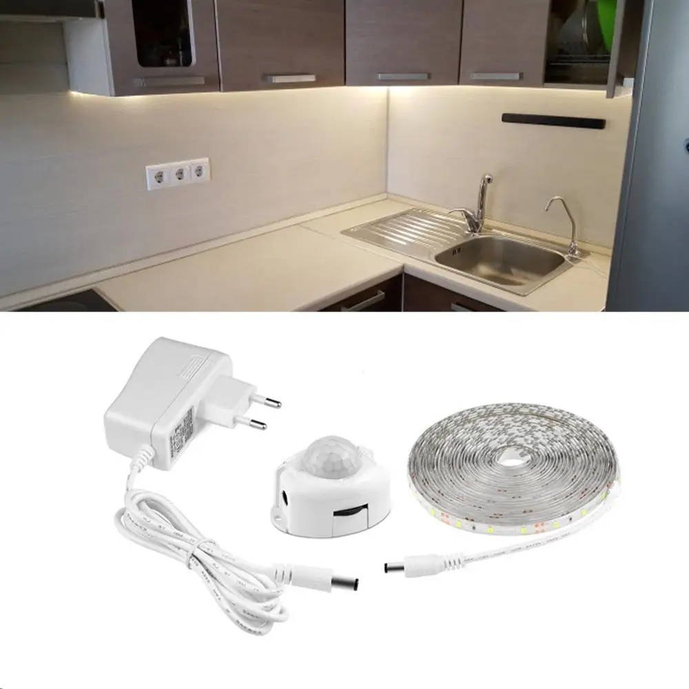 Светодиодная лента с датчиком движения лампа для кухонного шкафа 1 м 2 3 4 5 12 В