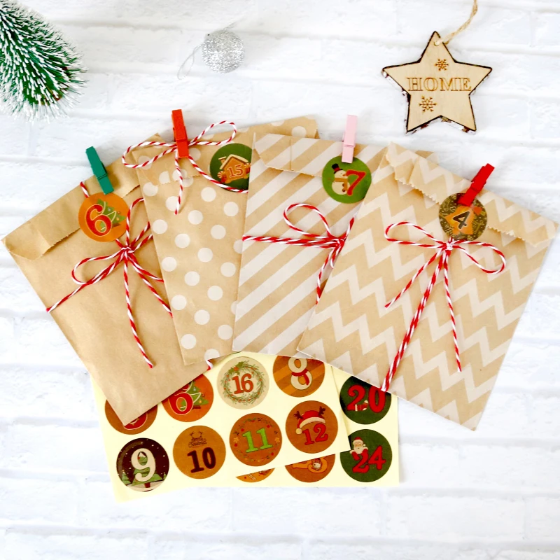 24sets Advent Calendar Christmas Kraft Bag Gift Pack Holiday Count Down Packing idea with Stickers Party Candy Paper Treat Bag
24sets Advent Calendar Christmas Kraft Bag Gift Pack Holiday Count Down Packing idea with Stickers Party Candy Paper Treat Bag
