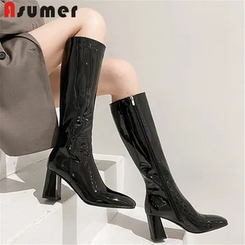 Asumer 2021 Big Size 43 Patent Leather Knee High Boots Women Square Toe Zip High Heel Casual Party Shoes Women Boots
Asumer 2021 Big Size 43 Patent Leather Knee High Boots Women Square Toe Zip High Heel Casual Party Shoes Women Boots