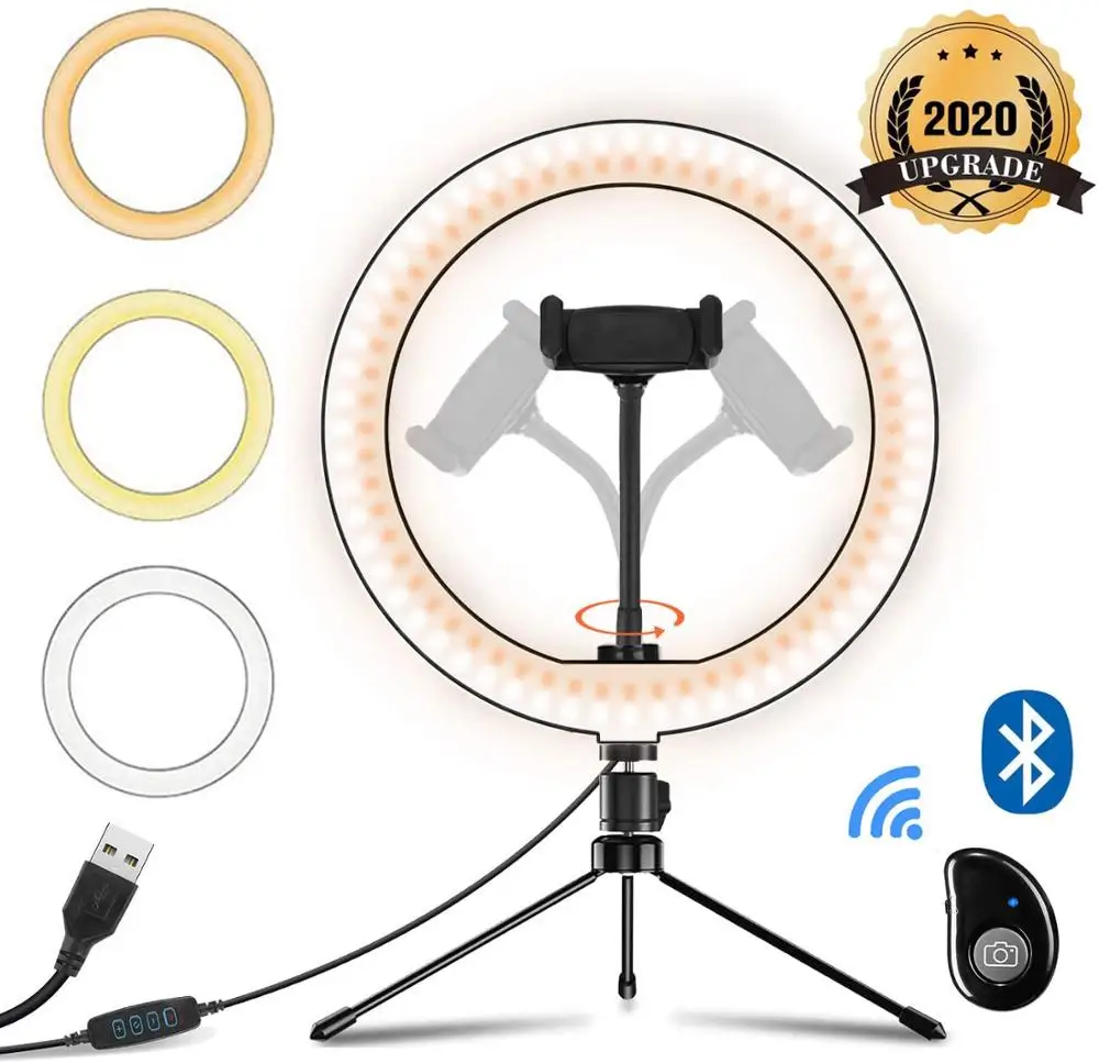 10" Led Selfie Ring Light with Tripod Stand and Remote & Cell Phone Holder,Desk Makeup Ring Lamp for YouTube/Live Stream
10" Led Selfie Ring Light with Tripod Stand and Remote & Cell Phone Holder,Desk Makeup Ring Lamp for YouTube/Live Stream
