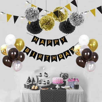 Birthday Decorations Balloons Gold and Black Happy Birthday Banner Hanging Swirls Party Decor baloon globos decorations Ball
Birthday Decorations Balloons Gold and Black Happy Birthday Banner Hanging Swirls Party Decor baloon globos decorations Ball