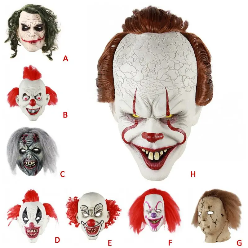 

Novelty Toys Horror Sorcerer Clown Mask Latex Full Face Adult Mask For Masquerade Halloween Party Escape Dress Up Mask 7 Colors