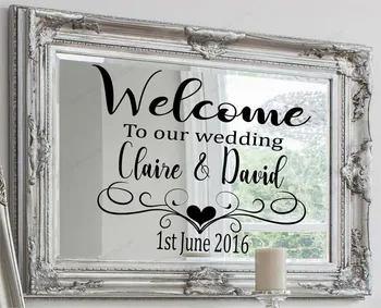 

welcome to our wedding wall sticker vinyl Personalised custom name wall decal Welcome sign mirror board wall decor HJ554