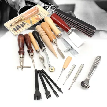 18Pcs Professional Leather Craft Tools Punch Kit Set Hand Sewing Stitching Punch Carving Work Saddle Leathercraft Accessories 
18Pcs Professional Leather Craft Tools Punch Kit Set Hand Sewing Stitching Punch Carving Work Saddle Leathercraft Accessories