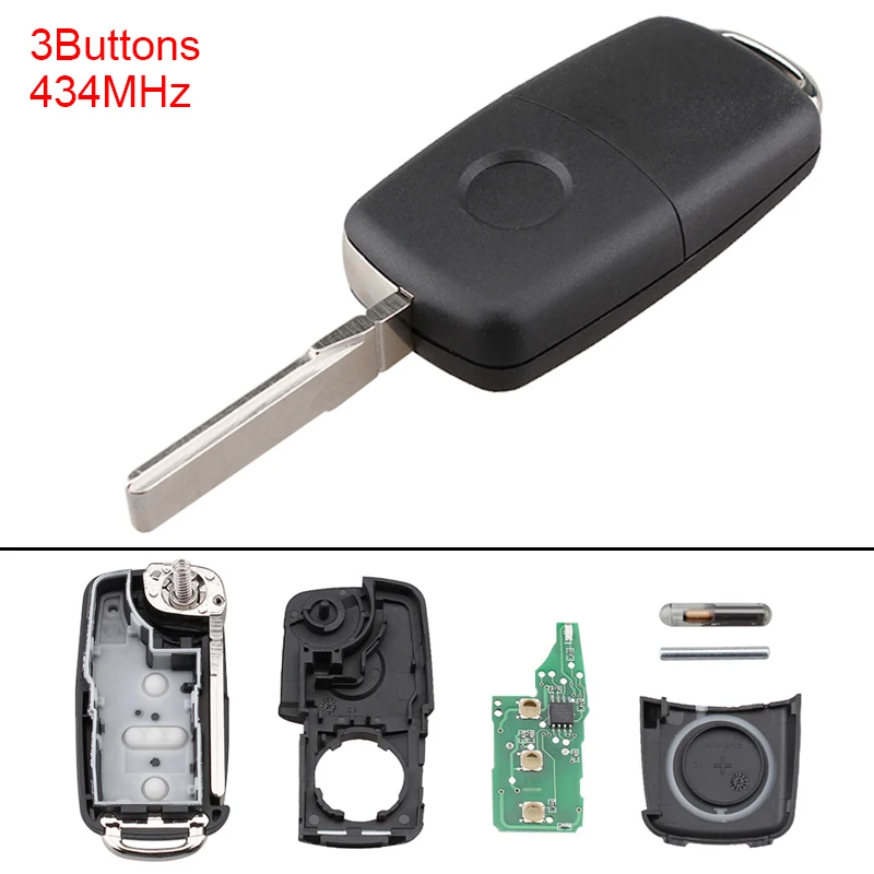 

434MHz 3 Buttons Keyless Uncut Flip Remote Key Fob 5K0837202AD Fit for Eos/Arriba/Touran/VolksWagen Beetle/Caddy/Tiguan