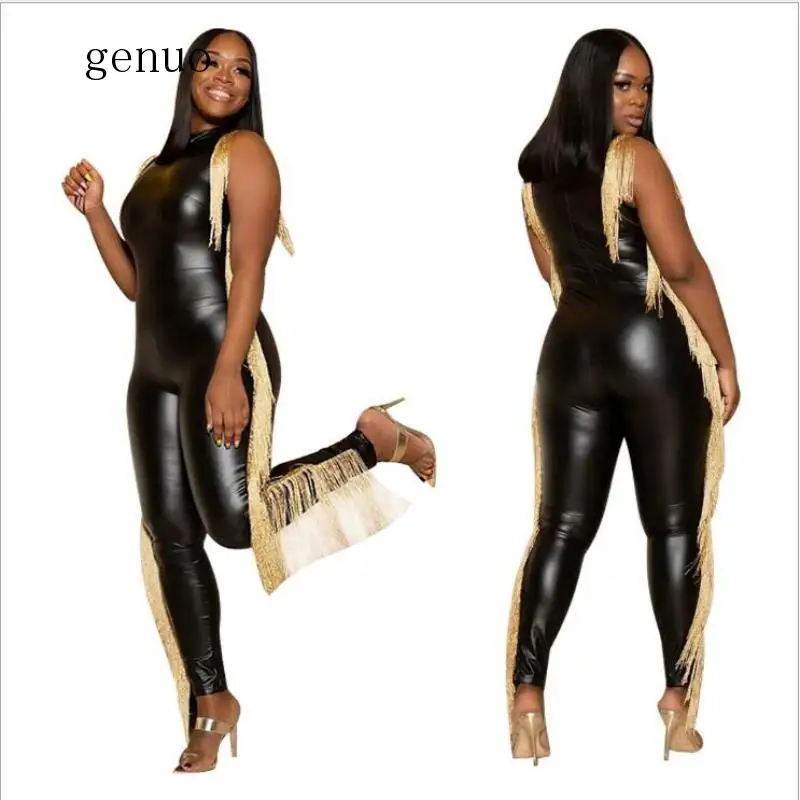 Spring Summer Women Turtleneck Pu Leather Fringe Jumpsuit Fashion Patchwork Tassels Solid Color Rompers Overalls Streetwear Zip
Spring Summer Women Turtleneck Pu Leather Fringe Jumpsuit Fashion Patchwork Tassels Solid Color Rompers Overalls Streetwear Zip