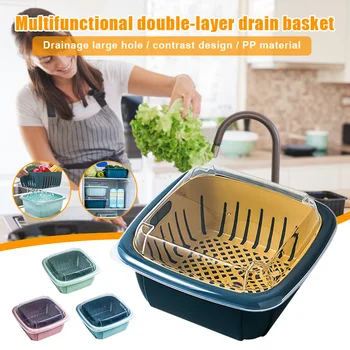 Multifunction Double-layer Drain Basket with Lid Plastic Fruit Storage Basket Kitchen Refrigerator Drain Storage Box UD8
Multifunction Double-layer Drain Basket with Lid Plastic Fruit Storage Basket Kitchen Refrigerator Drain Storage Box UD8