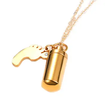 Custom Stainless Steel Cremation Jewelry for Ashes Footprint Charm Cylinder Urn Necklace Gold Color Memorial Jewelry Pendant 
Custom Stainless Steel Cremation Jewelry for Ashes Footprint Charm Cylinder Urn Necklace Gold Color Memorial Jewelry Pendant