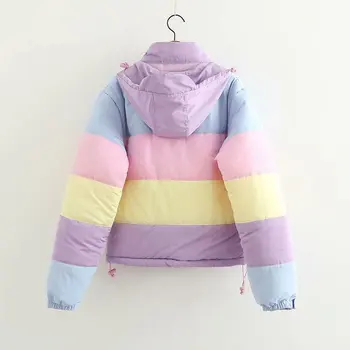 Colorful Cotton Padded Parkas Casual Women Autumn Winter Detachable Hat Coat Macaron Pastel Panel Puffer Jacket Coats 
Colorful Cotton Padded Parkas Casual Women Autumn Winter Detachable Hat Coat Macaron Pastel Panel Puffer Jacket Coats