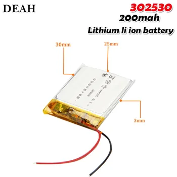 3.7V 200mAh 302530 Li-ion Lithium Polymer Battery For MP3 MP4 MP5 GPS bluetooth hearphone recorder Digital Products with PCB
3.7V 200mAh 302530 Li-ion Lithium Polymer Battery For MP3 MP4 MP5 GPS bluetooth hearphone recorder Digital Products with PCB