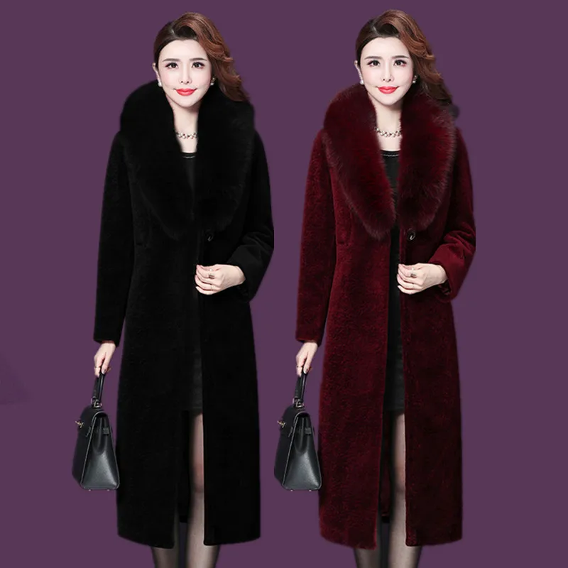 Fox Fur Collar Women's Middle Length Imitation Fur Coat Slim Faux Shorn Sheepskin Spring Autumn Black Outerwear Thicken Fur Coat
Fox Fur Collar Women's Middle Length Imitation Fur Coat Slim Faux Shorn Sheepskin Spring Autumn Black Outerwear Thicken Fur Coat