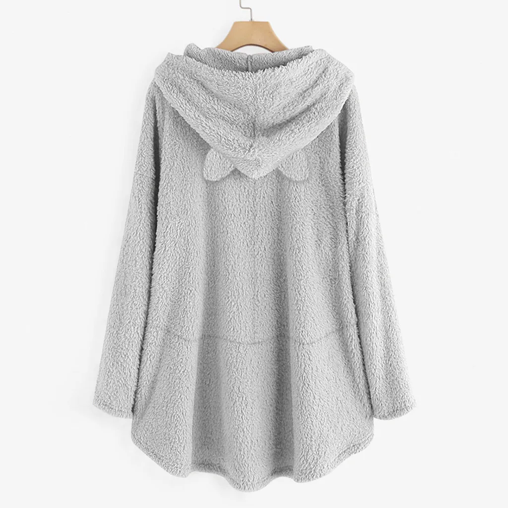 Clothing - Dog Mom Winter Hoodies Sweatshirt Women Fleece Embroidery Cat Ear Hoodie Sweatshirts Pocket Pullover Top