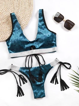 2020 New Sexy Blue Velvet Thong Bikini Set Push Up Swimsuit Brazilian bikini Bathers Paded Bandage Swimwear Biquini 
2020 New Sexy Blue Velvet Thong Bikini Set Push Up Swimsuit Brazilian bikini Bathers Paded Bandage Swimwear Biquini