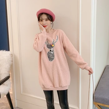 Winter maternity dress new Korean version of lamb cashmere sweater cartoon print plus velvet loose long dress
Winter maternity dress new Korean version of lamb cashmere sweater cartoon print plus velvet loose long dress